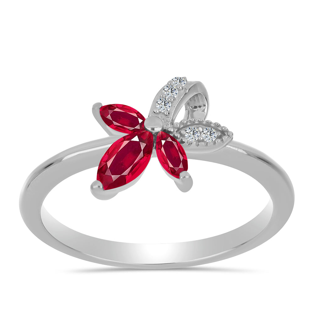 Inel din Argint 925 ( 2.34 grame ) cu Rubin Malagasy și Topaz Alb 0.62 Carate 3 