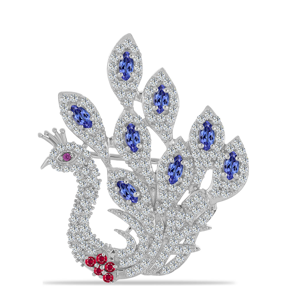 Broşă din Argint 925 ( 6.75 grame ) cu Tanzanit și Rubin Malagasy 2.37 Carate 1 
