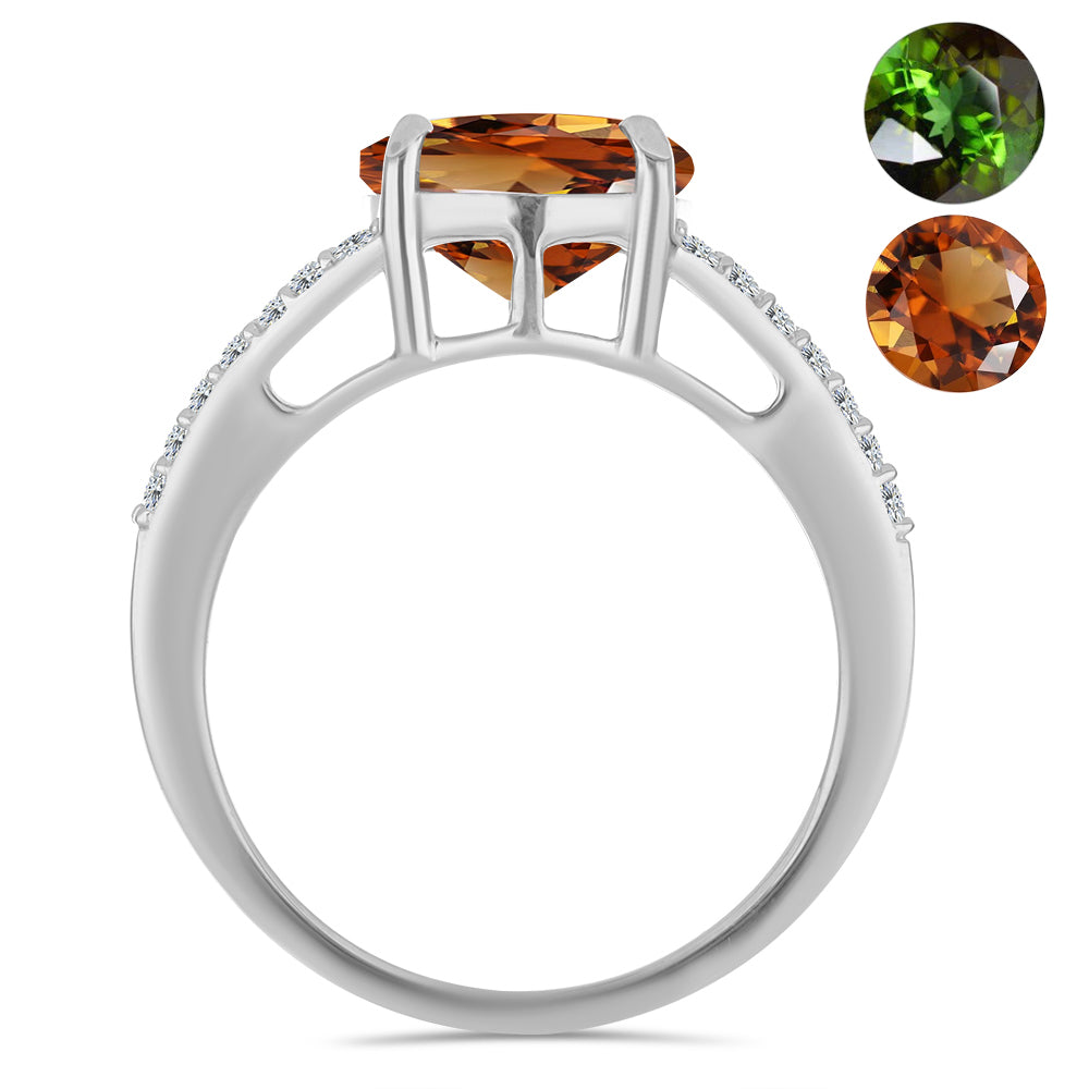 Inel din Argint 925 ( 3.18 grame ) cu Zultanit Anatolian Certificat cultivat în laborator și Topaz Alb 4.61 Carate