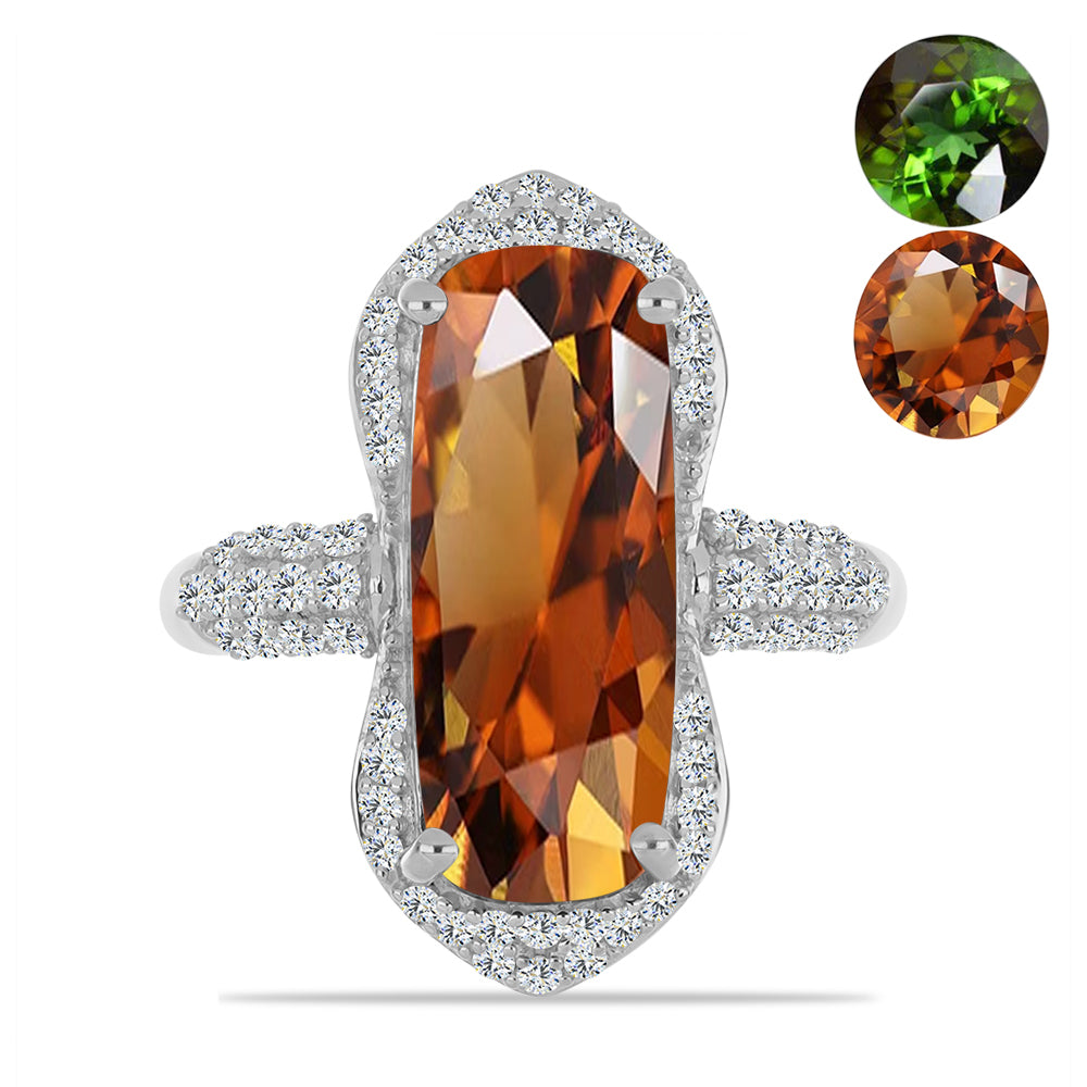 Inel din Argint 925 ( 4.55 grame ) cu Zultanit Anatolian Certificat cultivat în laborator și Topaz Alb 8.42 Carate