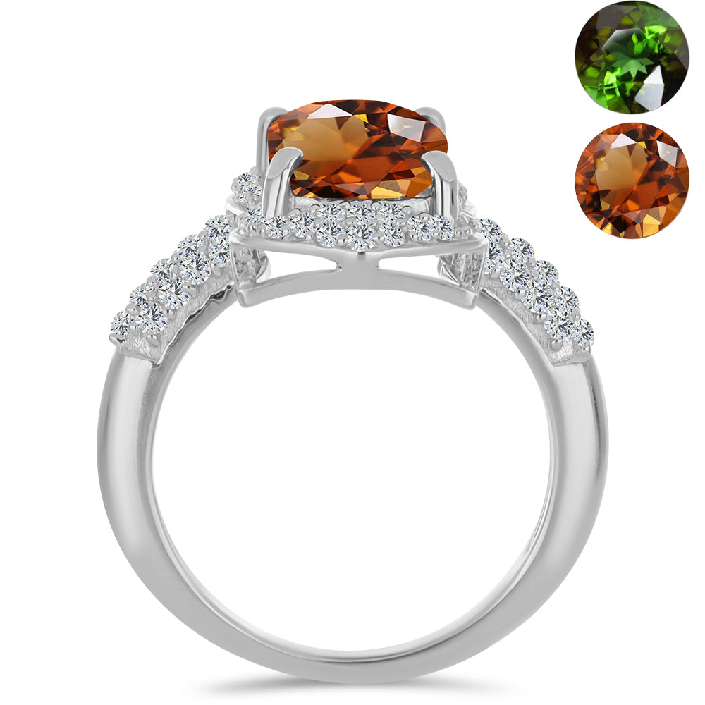 Inel din Argint 925 ( 4.55 grame ) cu Zultanit Anatolian Certificat cultivat în laborator și Topaz Alb 8.42 Carate 2 