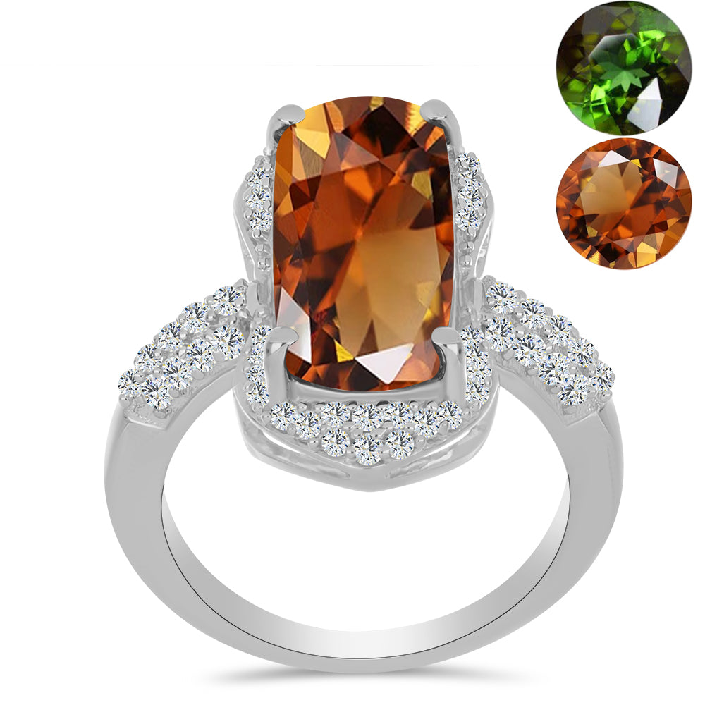 Inel din Argint 925 ( 4.55 grame ) cu Zultanit Anatolian Certificat cultivat în laborator și Topaz Alb 8.42 Carate 3 