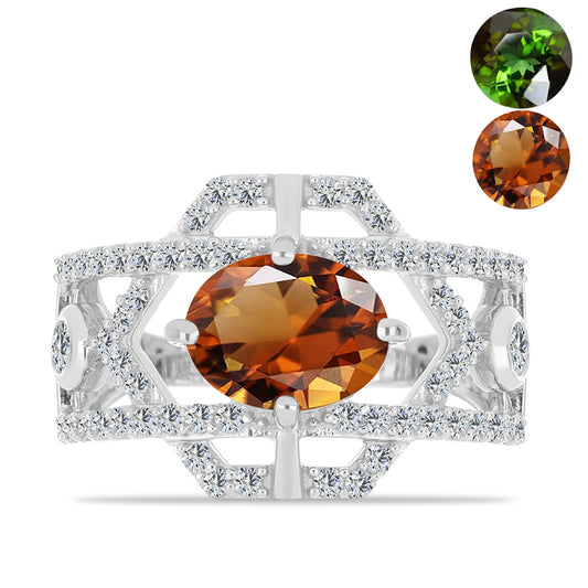 Inel din Argint 925 ( 4.29 grame ) cu Zultanit Anatolian Certificat cultivat în laborator și Topaz Alb 3.13 Carate