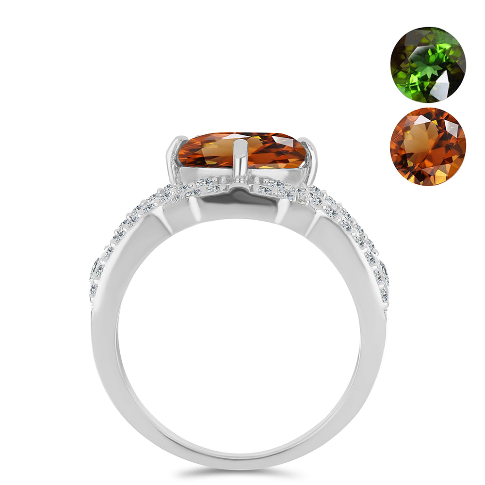 Inel din Argint 925 ( 4.29 grame ) cu Zultanit Anatolian Certificat cultivat în laborator și Topaz Alb 3.13 Carate