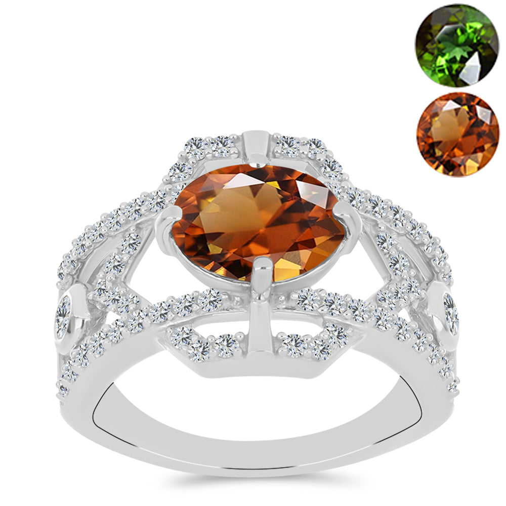 Inel din Argint 925 ( 4.29 grame ) cu Zultanit Anatolian Certificat cultivat în laborator și Topaz Alb 3.13 Carate