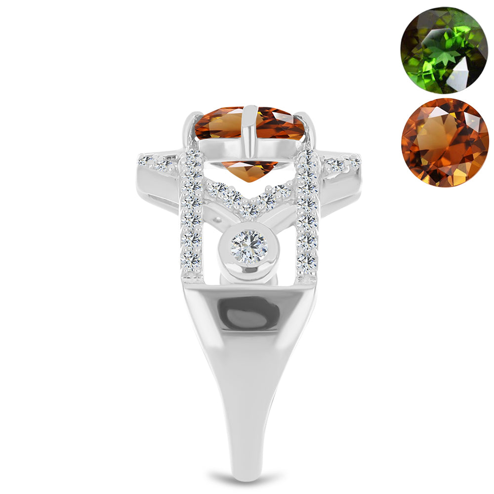 Inel din Argint 925 ( 4.29 grame ) cu Zultanit Anatolian Certificat cultivat în laborator și Topaz Alb 3.13 Carate 4 