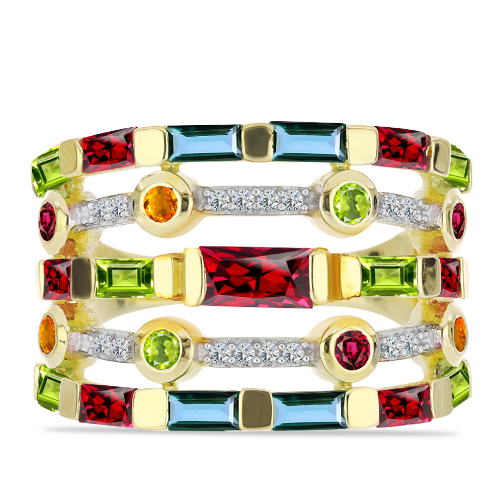 Inel din Argint 925 Placat cu Aur ( 6.09 grame ) cu Turmalină Chakra și Topaz Alb 2.87 Carate