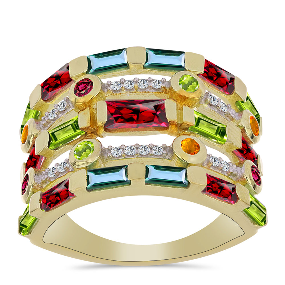 Inel din Argint 925 Placat cu Aur ( 6.09 grame ) cu Turmalină Chakra și Topaz Alb 2.87 Carate