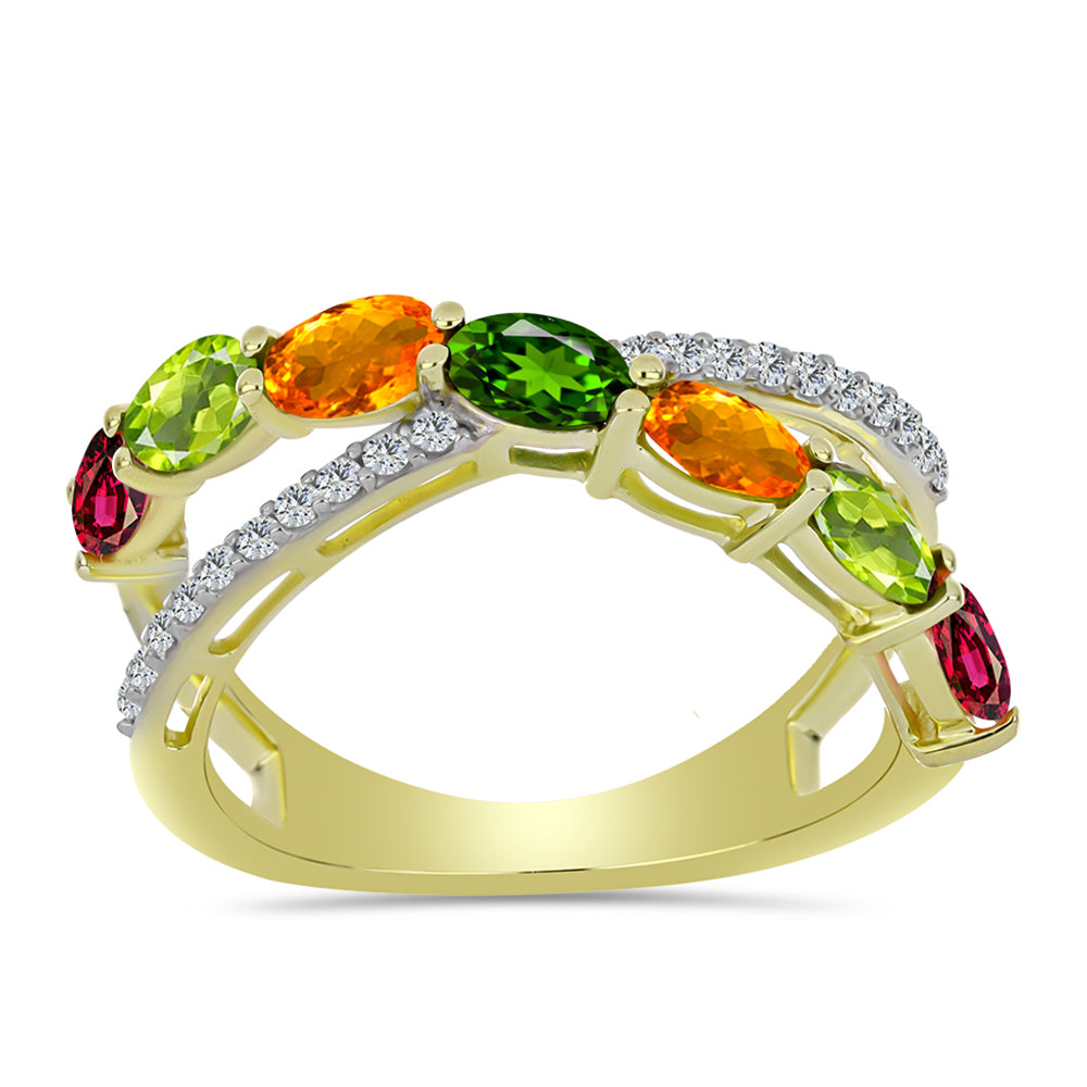 Inel din Argint 925 Placat cu Aur ( 2.97 grame ) cu Turmalină Chakra și Topaz Alb 1.94 Carate