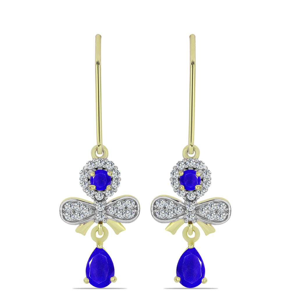 Cercei din Argint 925 Placat cu Aur ( 2.87 grame ) cu Agat Albastru și Topaz Alb 1.3 Carate 1 