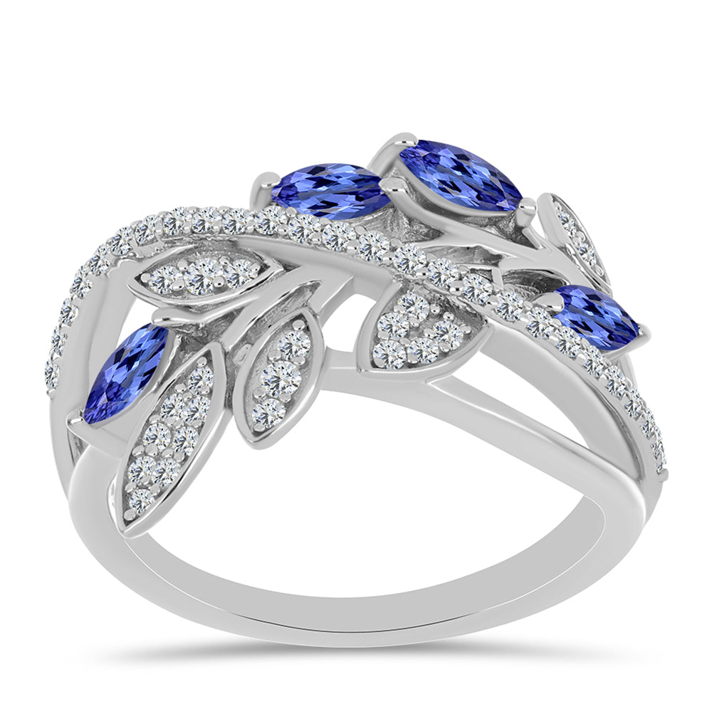 Inel din Argint 925 ( 3.88 grame ) cu Tanzanit și Topaz Alb 1 Carate 3 