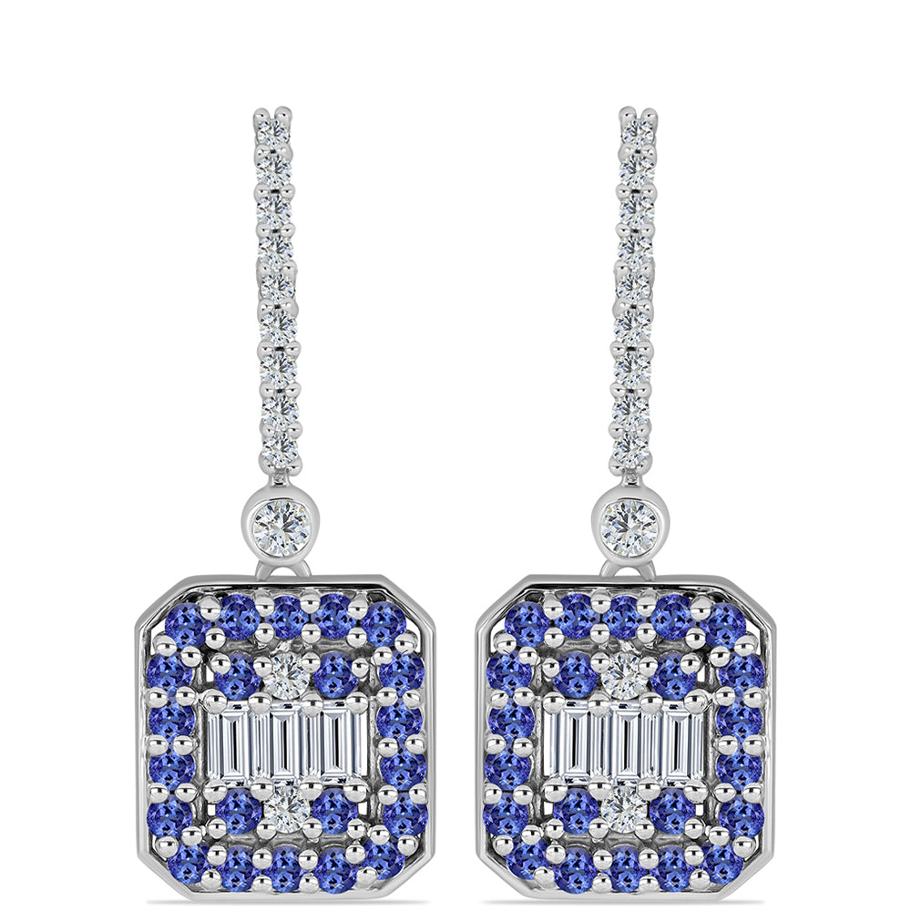 Cercei din Argint 925 ( 6.46 grame ) cu Tanzanit și Topaz Alb 2.99 Carate