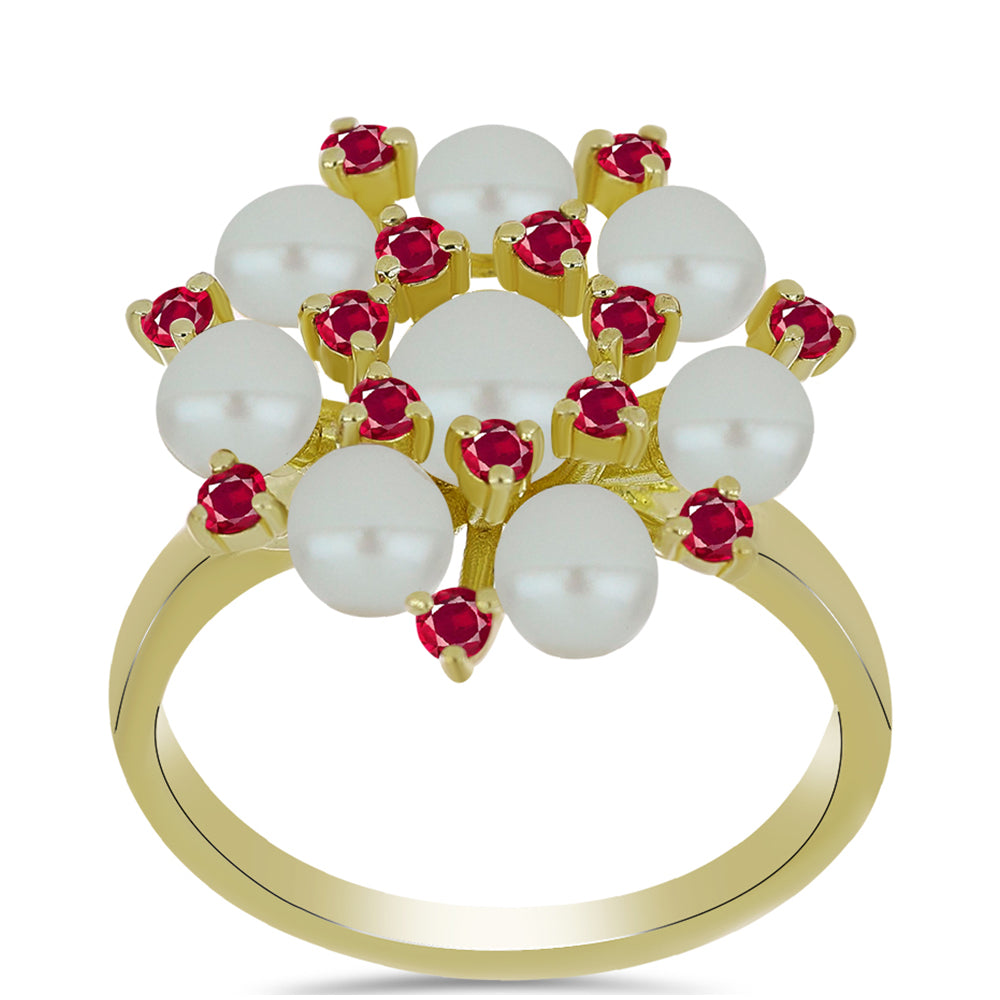 Inel din Argint 925 Placat cu Aur ( 3.99 grame ) cu Perlă de Apă Dulce Albă și Rubin Malagasy 5.62 Carate 3 