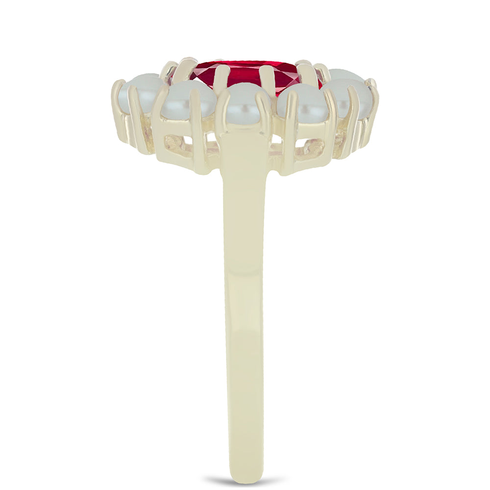 Inel din Argint 925 Placat cu Aur ( 2.91 grame ) cu Perlă de Apă Dulce Albă și Rubin Malagasy 3.32 Carate