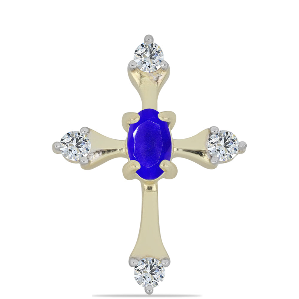 Cruce Pandantiv din Argint 925 Placat cu Aur ( 0.92 grame ) cu Agat Albastru și Topaz Alb 0.37 Carate 1 