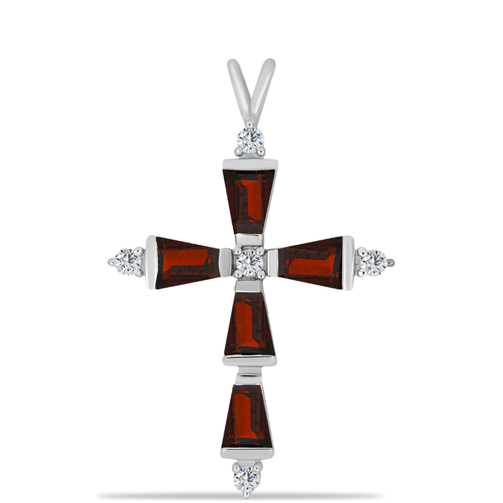 Cruce Pandantiv din Argint 925 ( 1.74 grame ) cu Granat Barton și Topaz Alb 2.45 Carate
