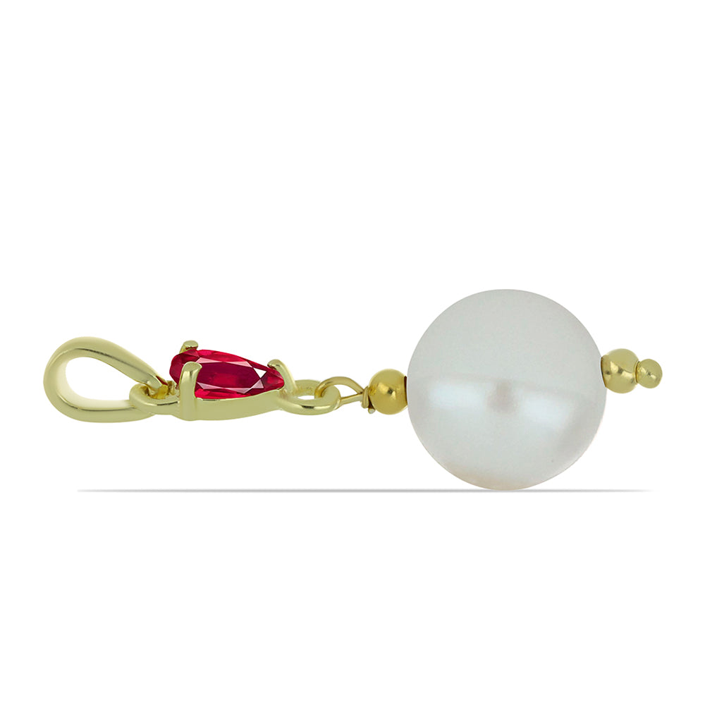 Pandantiv din Argint 925 Placat cu Aur ( 0.55 grame ) cu Perlă de Apă Dulce Albă și Rubin Malagasy 4.87 Carate 2 