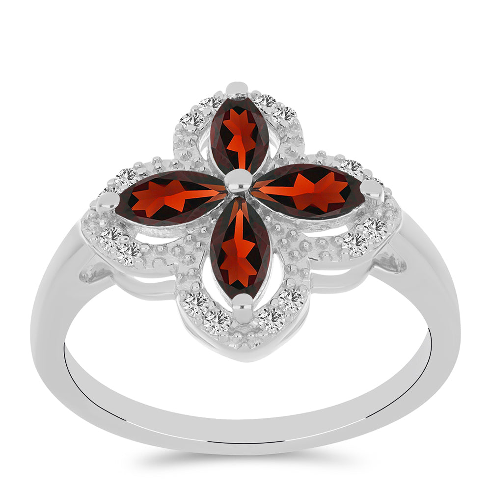 Inel din Argint 925 ( 3.21 grame ) cu Granat Barton și Topaz Alb 1.43 Carate 3 