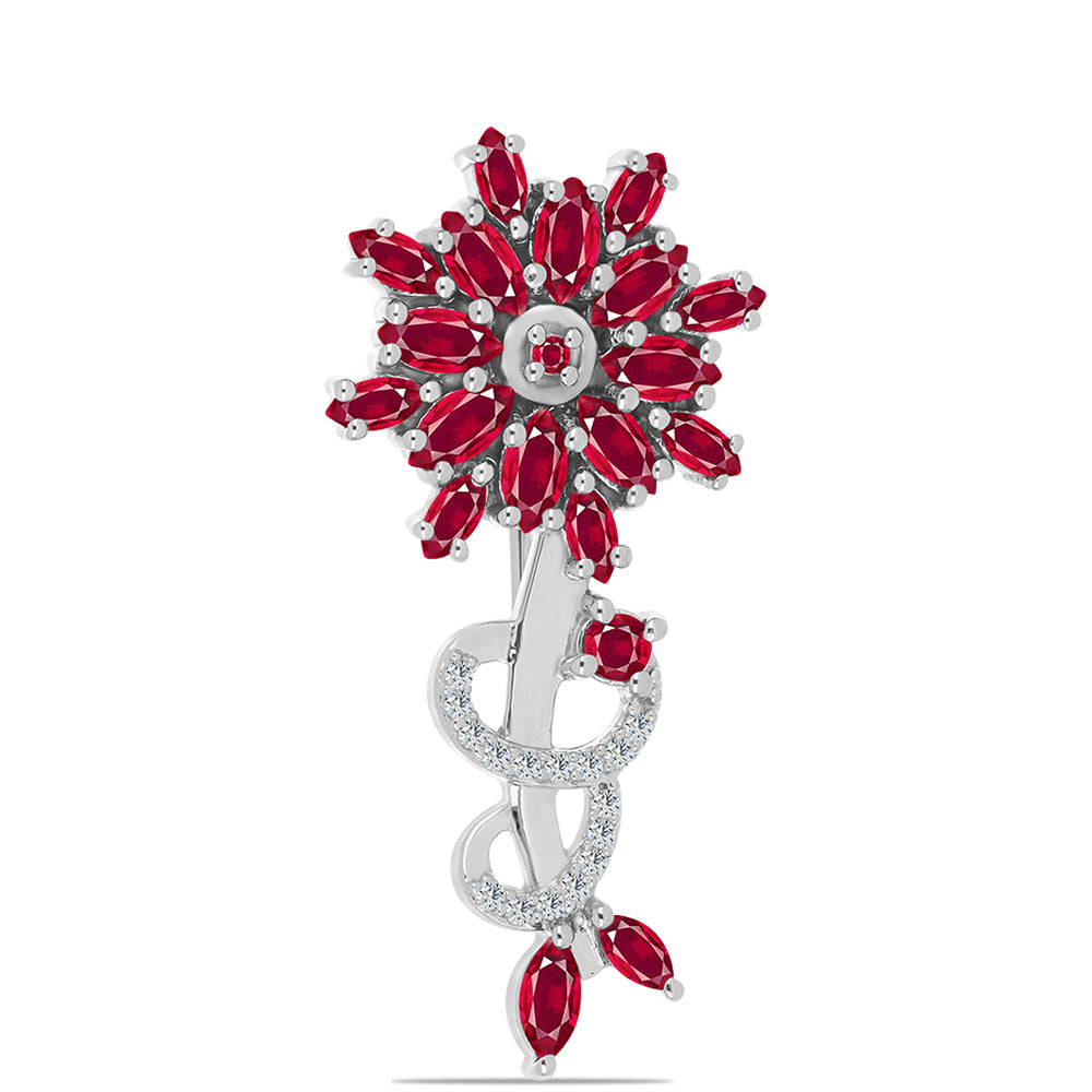 Broşă din Argint 925 ( 5.06 grame ) cu Rubin Malagasy și Topaz Alb 3.07 Carate