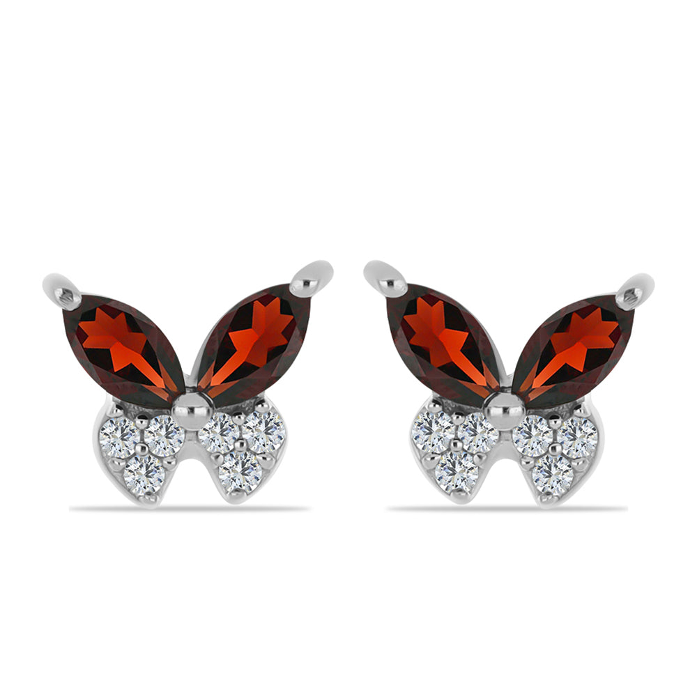 Cercei din Argint 925 ( 1.15 grame ) cu Granat Barton și Topaz Alb 0.51 Carate