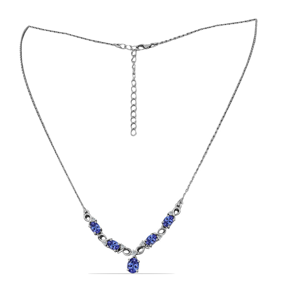 Colier din Argint 925 ( 5.82 grame ) cu Tanzanit și Topaz Alb 2.9 Carate 1 