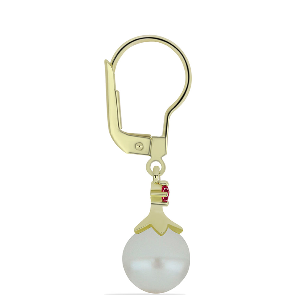 Cercei din Argint 925 Placat cu Aur ( 1.43 grame ) cu Perlă de Apă Dulce Albă și Rubin Malagasy 7.98 Carate