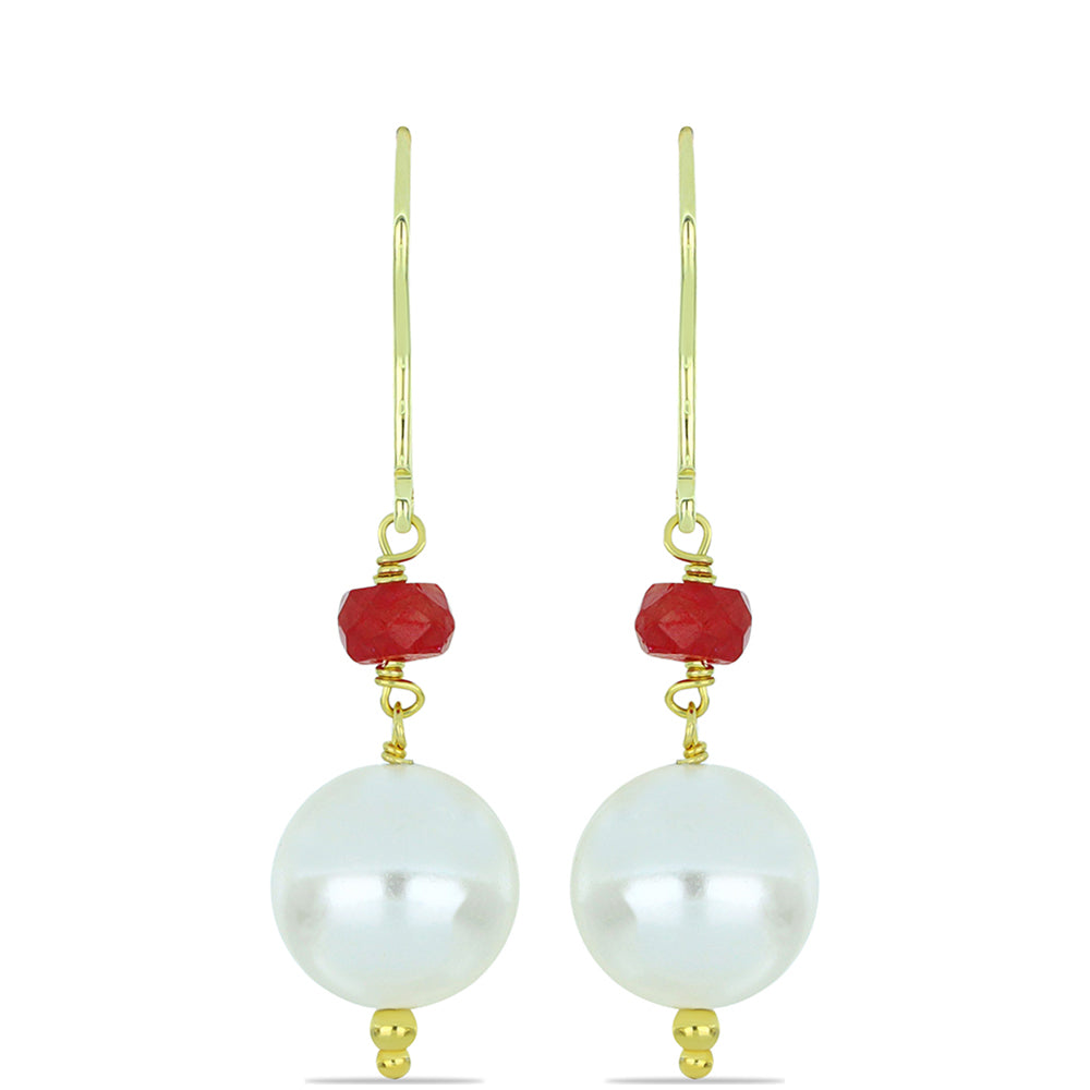 Cercei din Argint 925 Placat cu Aur ( 1.02 grame ) cu Perlă de Apă Dulce Albă și Rubin Malagasy 14.17 Carate