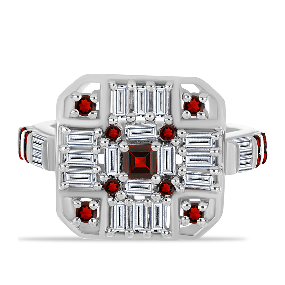 Inel din Argint 925 ( 5.34 grame ) cu Granat Barton și Zircon Alb 2.26 Carate 1 