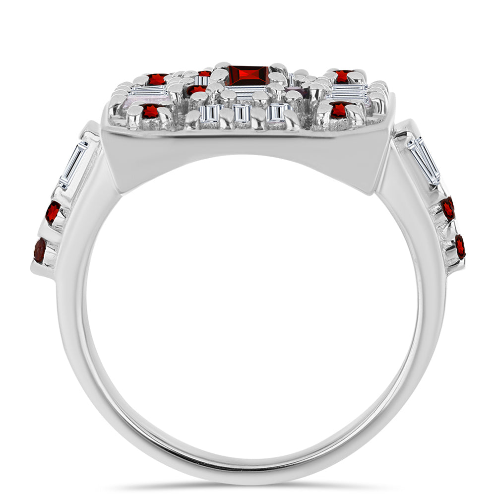 Inel din Argint 925 ( 5.34 grame ) cu Granat Barton și Zircon Alb 2.26 Carate