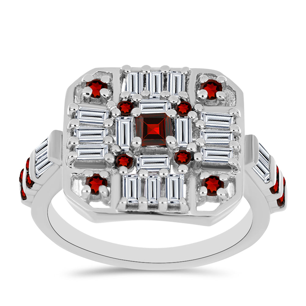 Inel din Argint 925 ( 5.34 grame ) cu Granat Barton și Zircon Alb 2.26 Carate