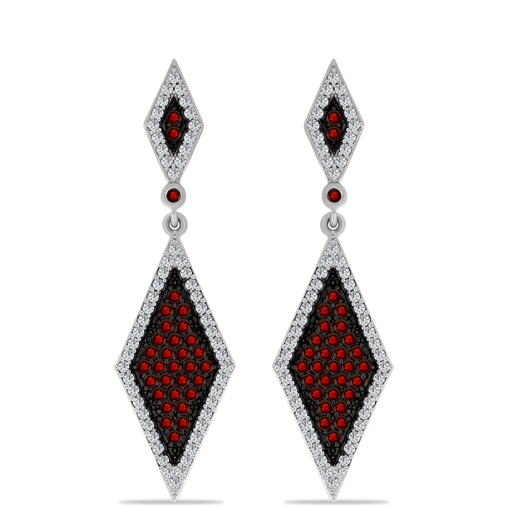 Cercei din Argint 925 ( 5.9 grame ) cu Granat Barton și Topaz Alb 2.4 Carate 1 