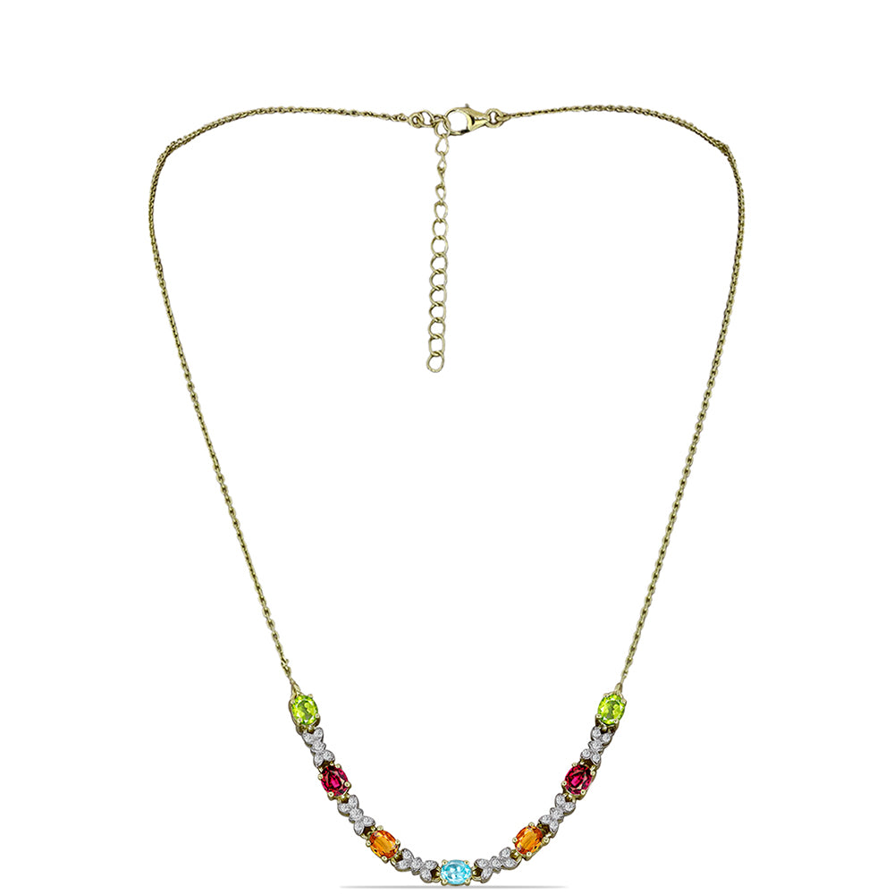 Colier din Argint 925 Placat cu Aur ( 5.78 grame ) cu Turmalină Chakra și Topaz Alb 2.64 Carate 1 