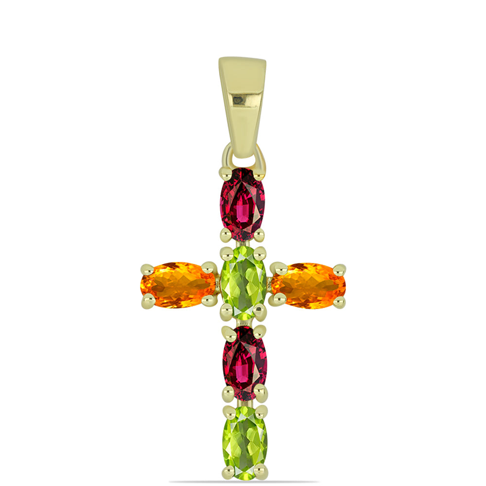 Cruce Pandantiv din Argint 925 Placat cu Aur ( 1.35 grame ) cu Turmalină Chakra 1.32 Carate 1 