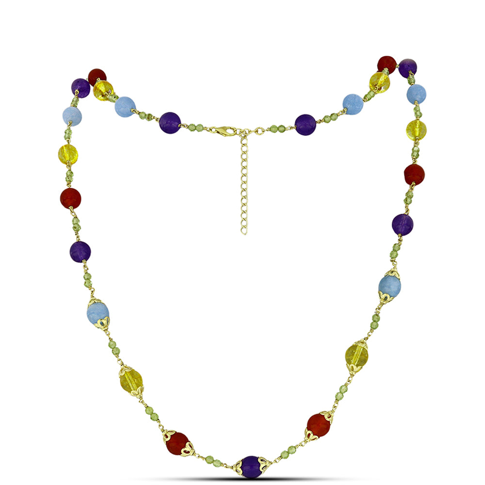 Colier din Argint 925 Placat cu Aur ( 5.01 grame ) cu Jad Violet și Citrin Ural 69.39 Carate 1 