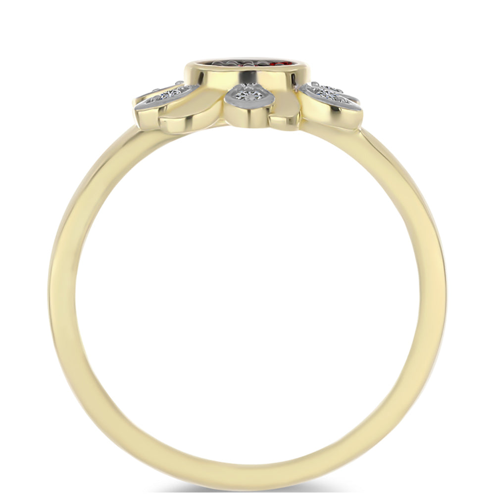 Inel din Argint 925 Placat cu Aur ( 3.09 grame ) cu Diamant Roșu și Diamant Alb 0.2 Carate