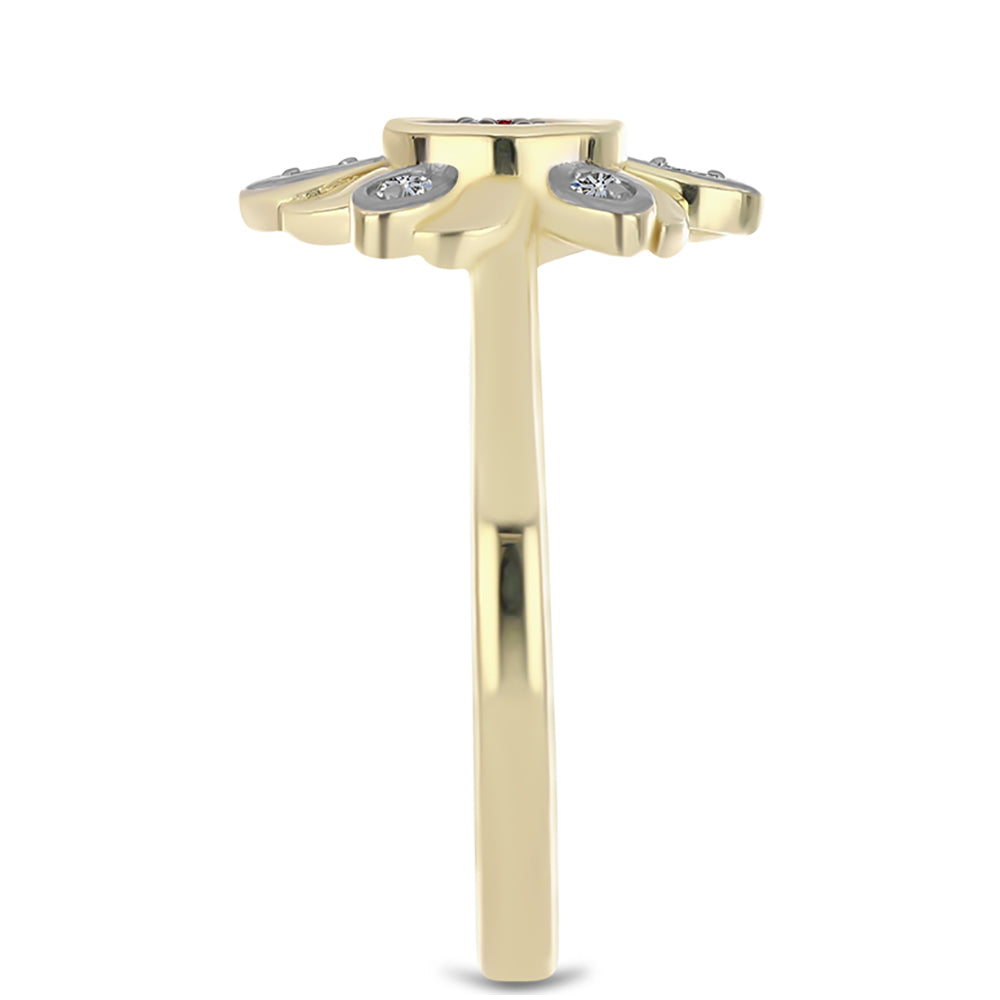 Inel din Argint 925 Placat cu Aur ( 3.09 grame ) cu Diamant Roșu și Diamant Alb 0.2 Carate 4 