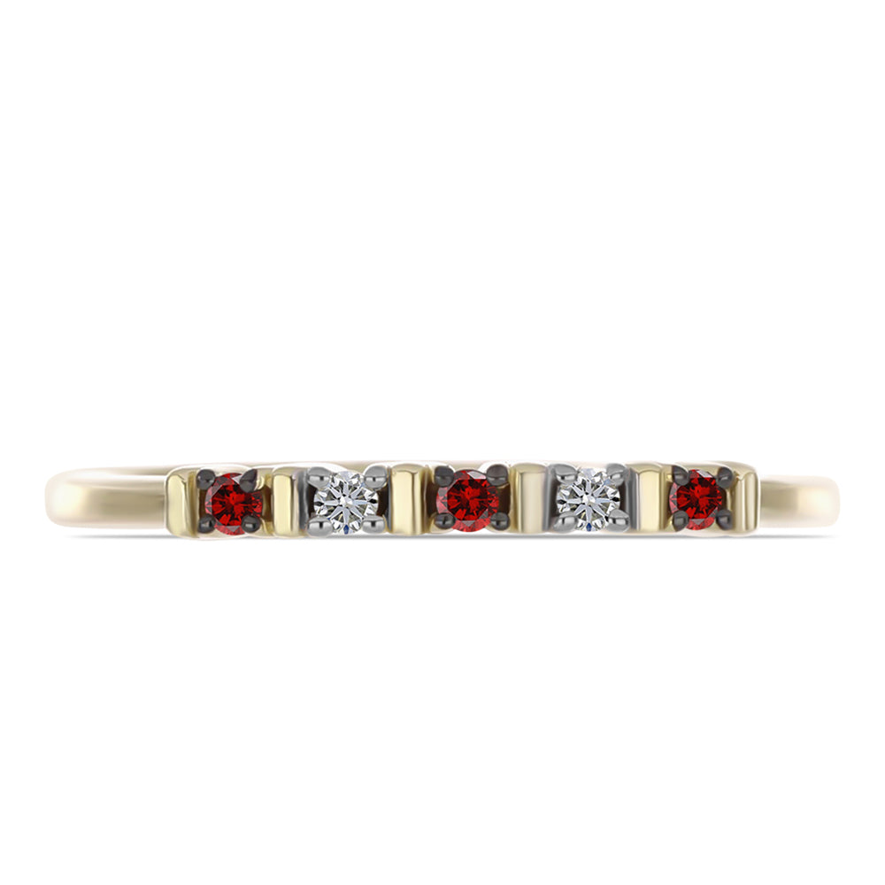 Inel din Argint 925 Placat cu Aur ( 1.51 grame ) cu Diamant Roșu și Diamant Alb 0.1 Carate