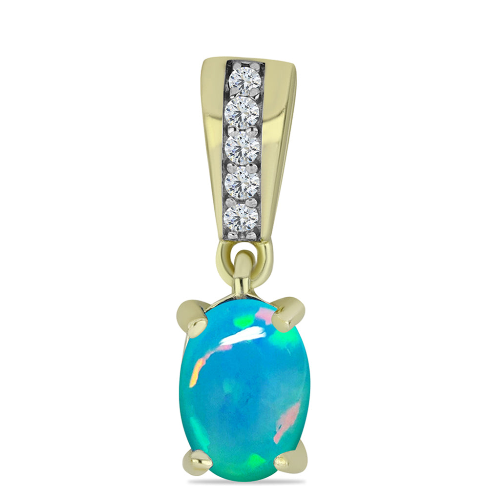 Pandantiv din Argint 925 Placat cu Aur ( 0.91 grame ) cu Opal Albastru Etiopian Paraiba și Topaz Alb 0.46 Carate 1 