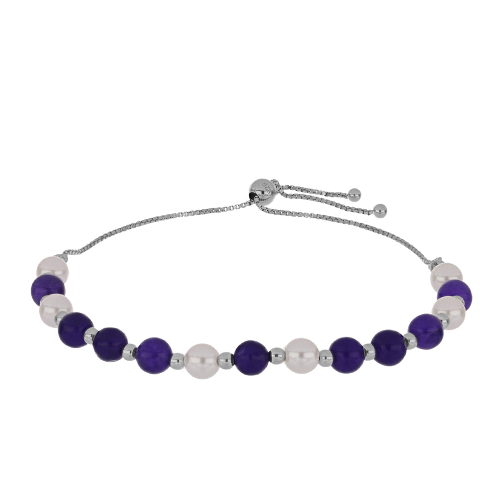 Brățară din Argint 925 ( 2.42 grame ) cu Jad Violet și Perlă de Apă Dulce Albă 23.14 Carate 1 