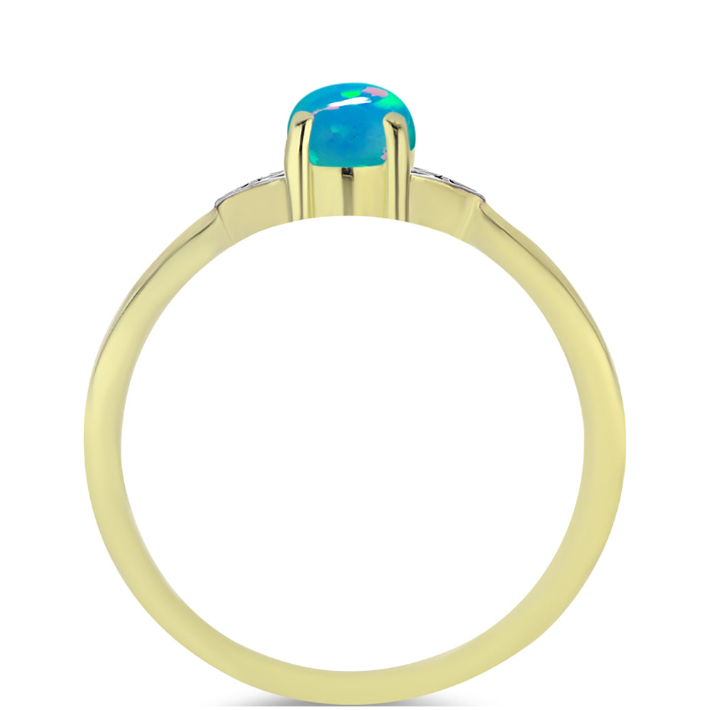 Inel din Argint 925 Placat cu Aur ( 1.54 grame ) cu Opal Albastru Etiopian Paraiba și Topaz Alb 0.46 Carate