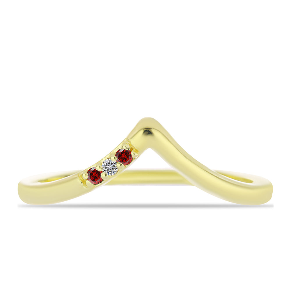 Inel din Argint 925 Placat cu Aur ( 1.6 grame ) cu Diamant Roșu și Diamant Alb 0.03 Carate 1 