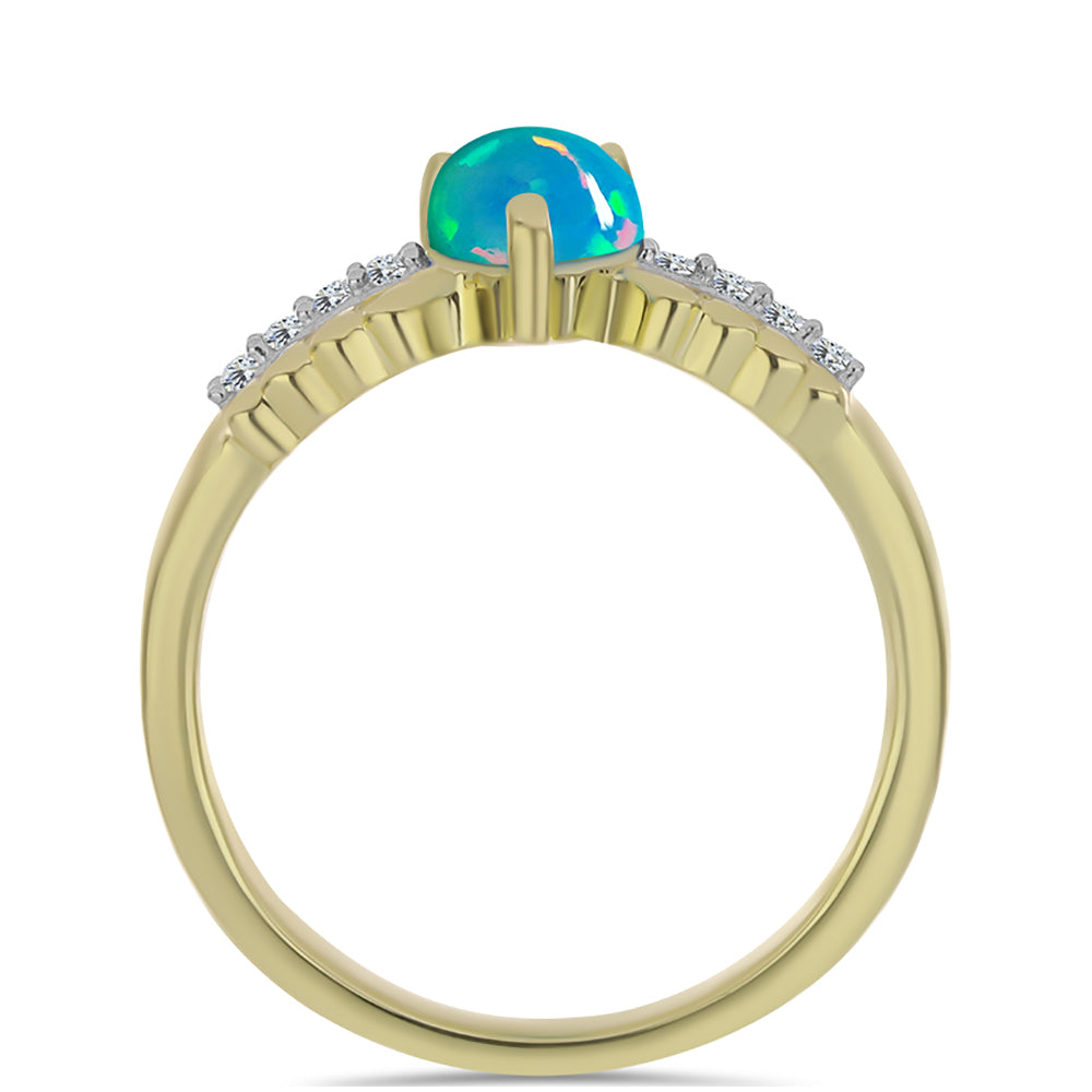Inel din Argint 925 Placat cu Aur ( 2.59 grame ) cu Opal Albastru Etiopian Paraiba și Topaz Alb 0.56 Carate