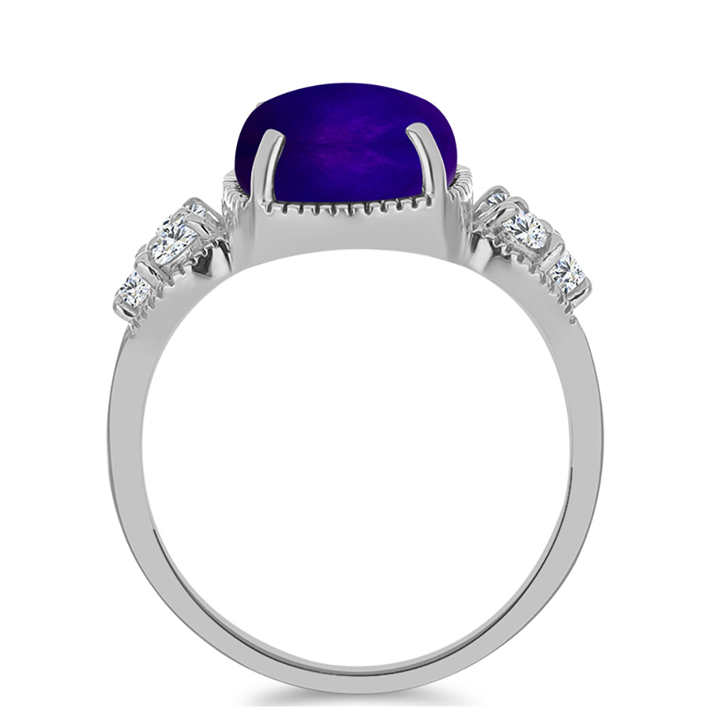 Inel din Argint 925 ( 3.29 grame ) cu Jad Violet și Topaz Alb 7.38 Carate 2 