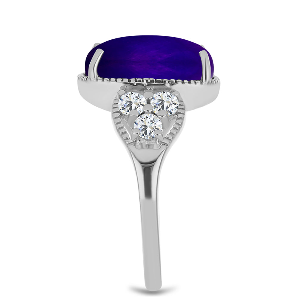 Inel din Argint 925 ( 3.29 grame ) cu Jad Violet și Topaz Alb 7.38 Carate 4 