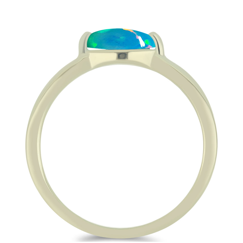 Inel din Argint 925 Placat cu Aur ( 1.49 grame ) cu Opal Albastru Etiopian Paraiba 0.35 Carate
