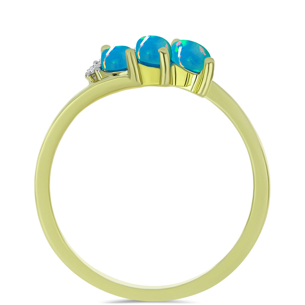 Inel din Argint 925 Placat cu Aur ( 2.56 grame ) cu Opal Albastru Etiopian Paraiba și Topaz Alb 0.73 Carate