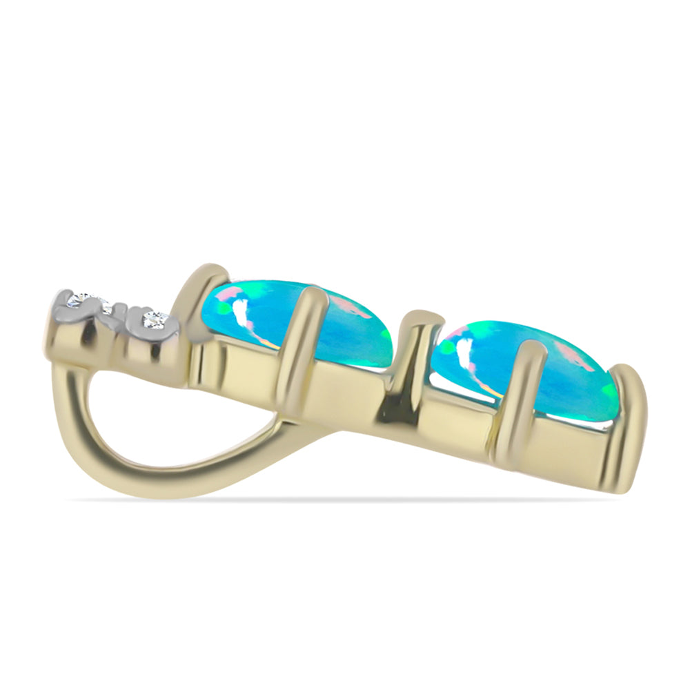 Pandantiv din Argint 925 Placat cu Aur ( 0.66 grame ) cu Opal Albastru Etiopian Paraiba și Topaz Alb 0.34 Carate