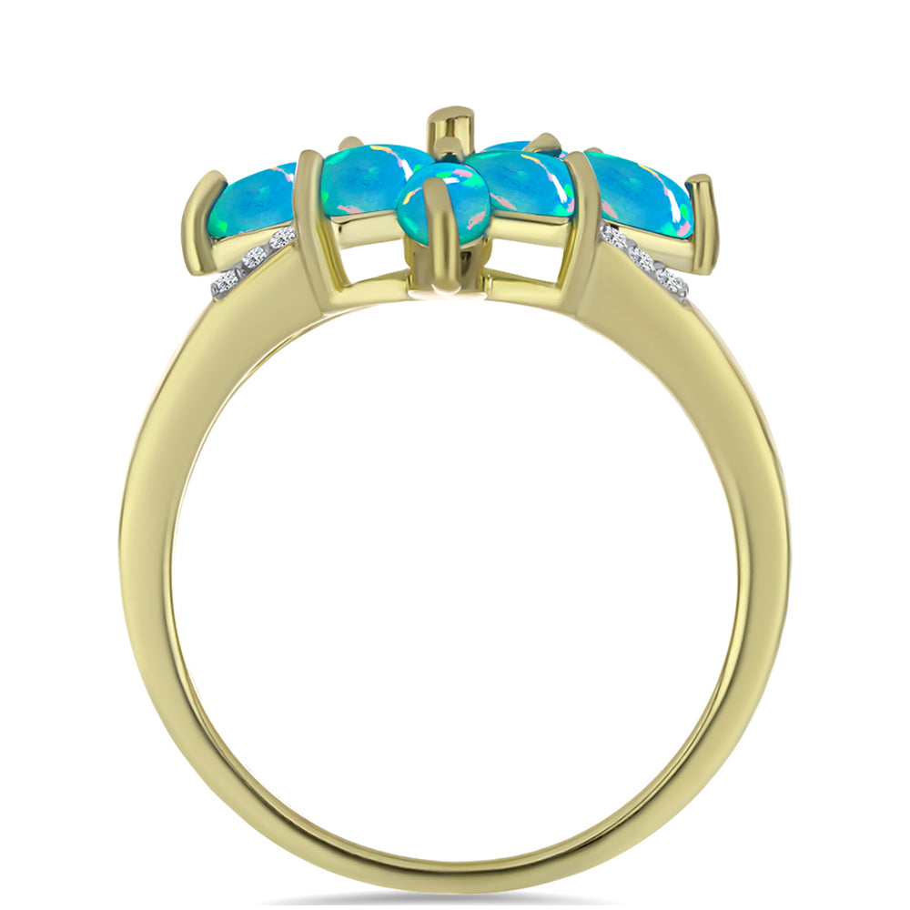 Inel din Argint 925 Placat cu Aur ( 3.77 grame ) cu Opal Albastru Etiopian Paraiba și Topaz Alb 1.33 Carate