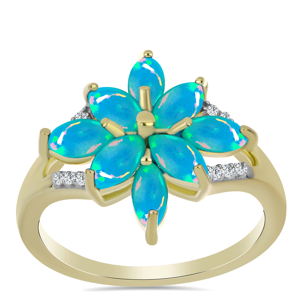Inel din Argint 925 Placat cu Aur ( 3.77 grame ) cu Opal Albastru Etiopian Paraiba și Topaz Alb 1.33 Carate 3 