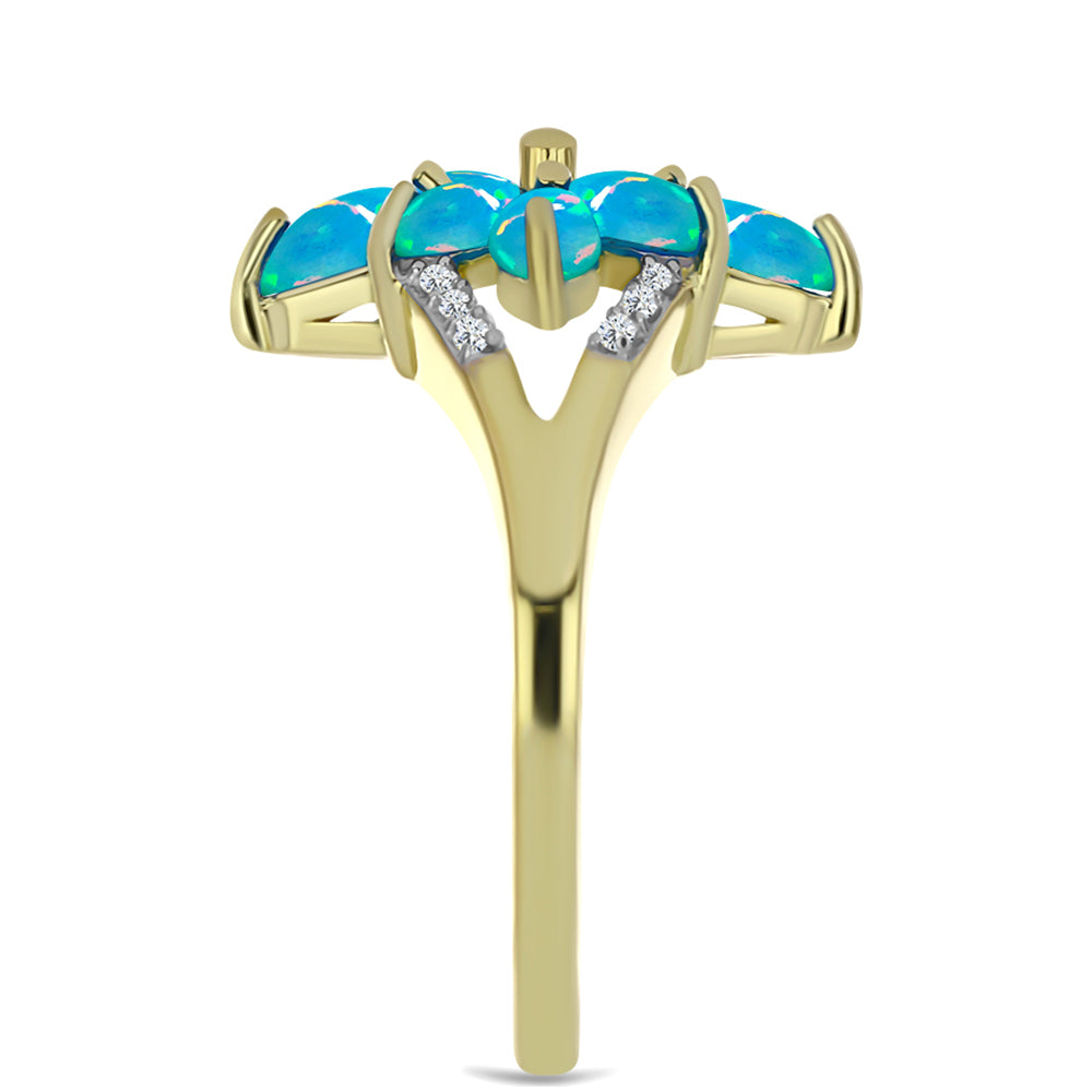 Inel din Argint 925 Placat cu Aur ( 3.77 grame ) cu Opal Albastru Etiopian Paraiba și Topaz Alb 1.33 Carate 4 